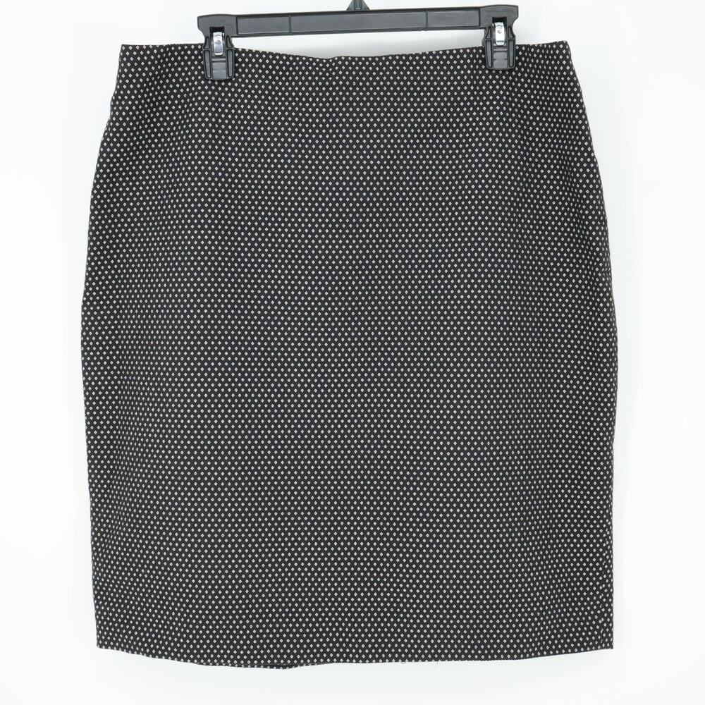 Linda Allard Ellen Tracy Skirt Womens 16 Black White Cotton Zip Pencil Lined Vtg